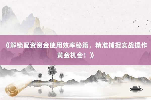 《解锁配资资金使用效率秘籍，精准捕捉实战操作黄金机会！》